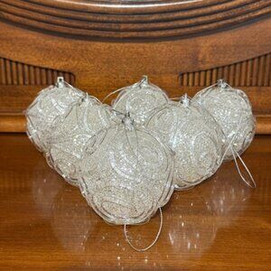 Christmas Ornament Ball Clear Plastic Acrylic & Glitter Set of 6